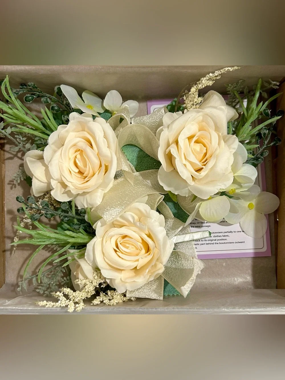 3 new Cream Artificial Rose Boutonniere Champagne wedding prom homecoming